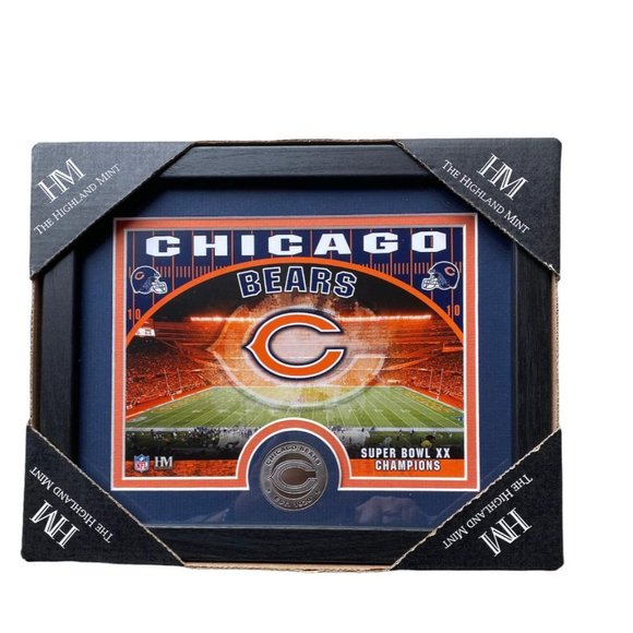 CHICAGO BEARS MINT COIN FRAMED STADIUM PHOTO & COIN by HIGHLAND MINT – NEW - Picture 1 of 5